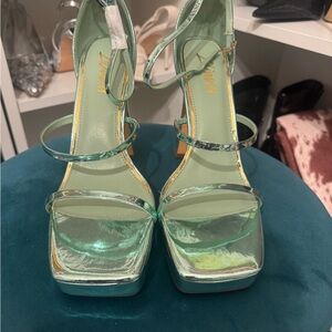 Liliana Metallic Mint Strappy Platform Heels